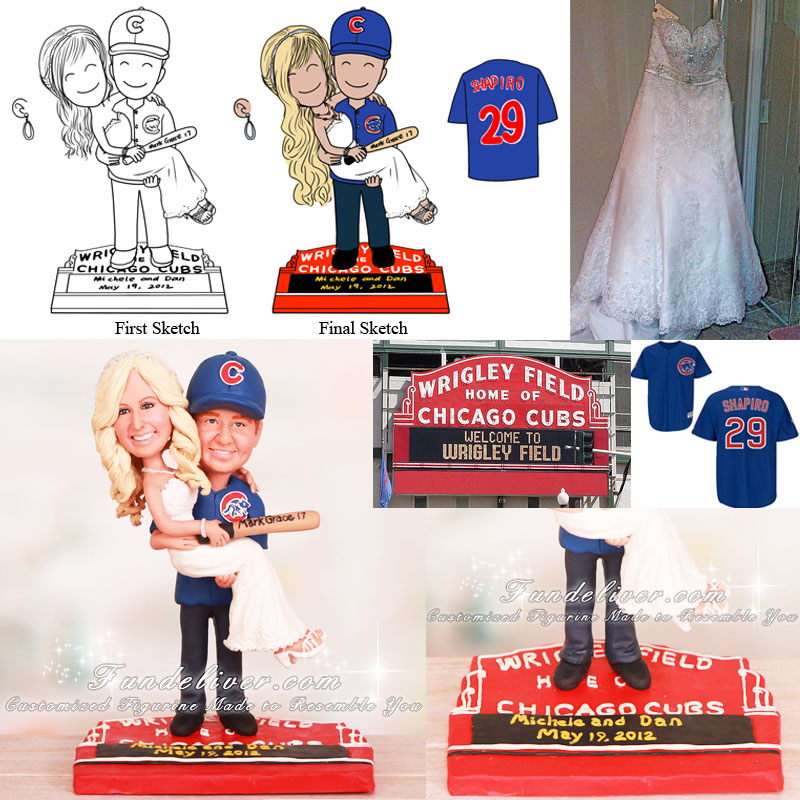Couple Standing on Wrigley Field Marquee Wedding Cake Toppers